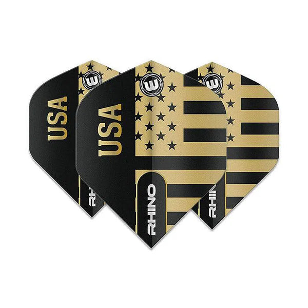 Winmau Rhino Extra Thick Standard "USA" Black & Gold Flights-1-Premier Darts