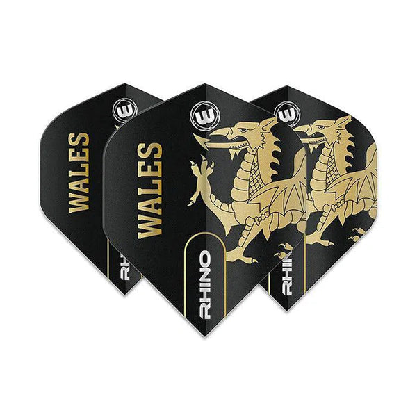 Winmau Rhino Extra Thick Standard "Wales" Black & Gold Flights-1-Premier Darts