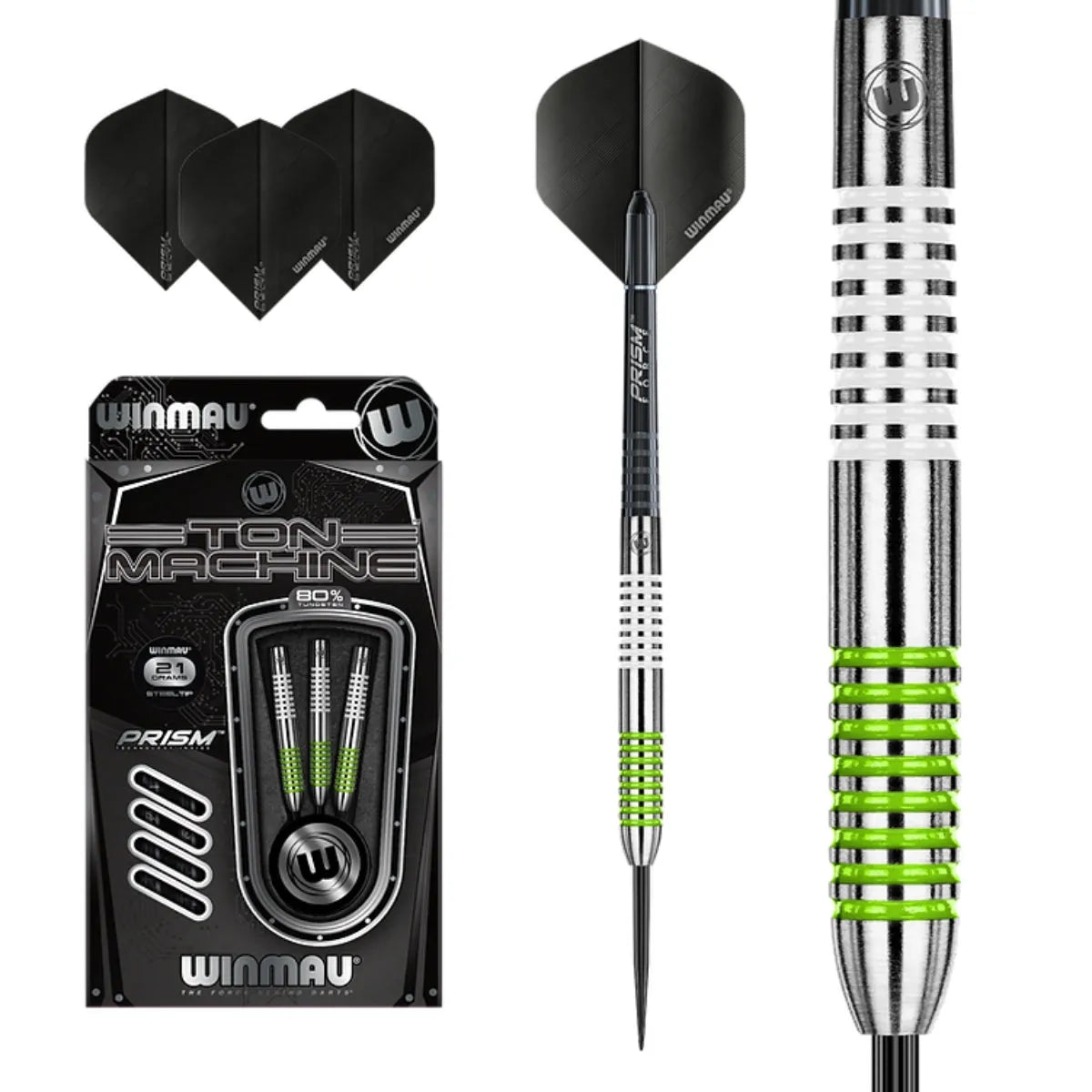 Winmau Ton Machine Green 80% Tungsten Steel Tip Darts