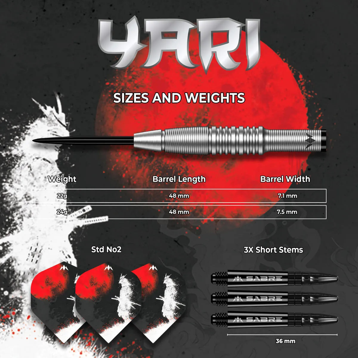 Mission Yari 90% Tungsten Steel Tip Darts-5-22 GRAM-Premier Darts