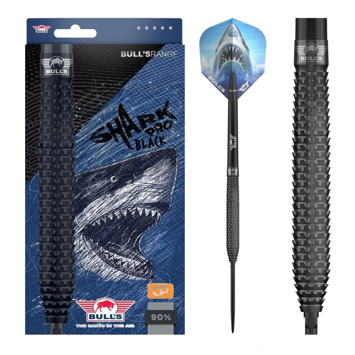 Bull's NL Shark Pro Black CP 90% Tungsten Steel Tip Darts-1-22 GRAM-Premier Darts