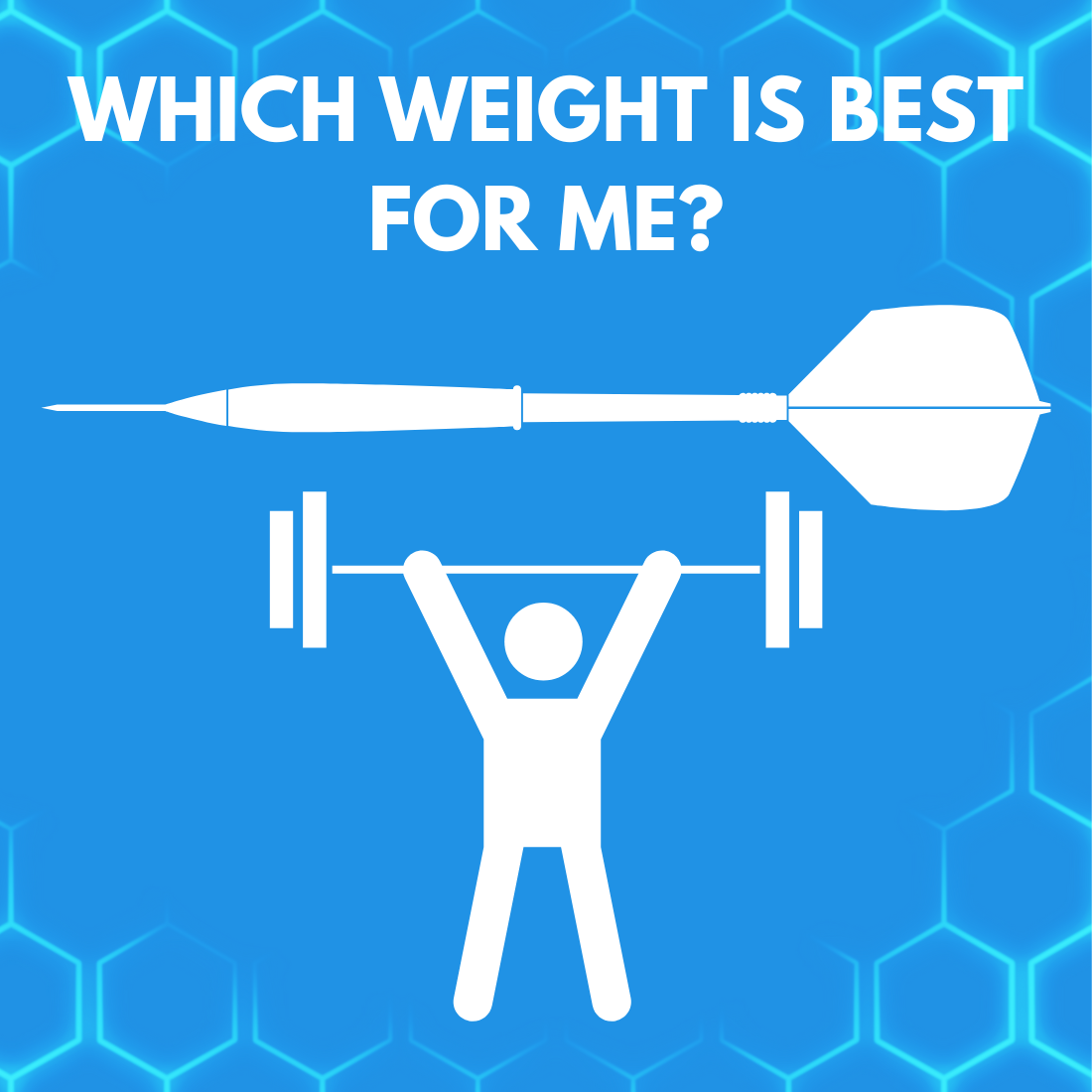 White dart and stick figure lifting weights on a blue background, asking "Which weight is best for me?".