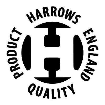 Black and white Harrows England logo with "Product Quality" text.