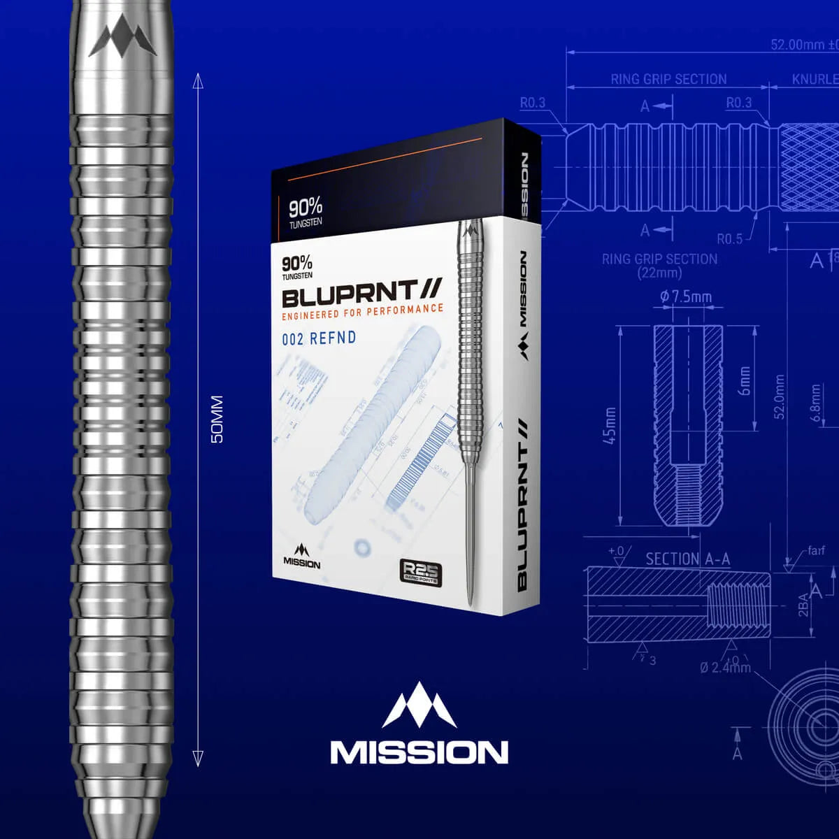 Mission BLUPRNT 002 REFND R2.5 90% Tungsten Steel Tip Darts-7-22 GRAM-Premier Darts