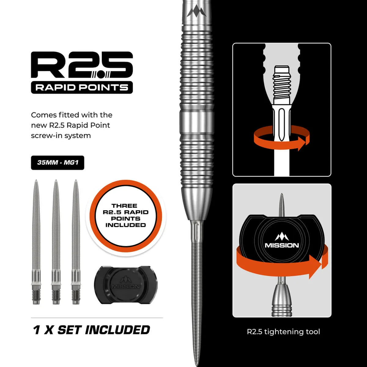 Mission BLUPRNT 005 FORMD R2.5 90% Tungsten Steel Tip Darts-6-21 GRAM-Premier Darts