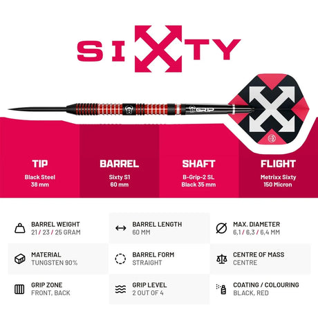 Bull's DE Sixty S1 90% Tungsten Steel Tip Darts-3-21 GRAM-Premier Darts