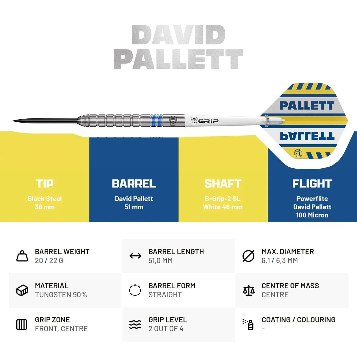 Bull's DE David Pallett G3 90% Tungsten Steel Tip Darts-3-20 GRAM-Premier Darts