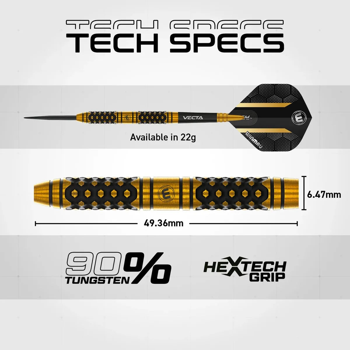 Winmau Bradley van der Velden 90% Tungsten Steel Tip Darts-7-22 GRAM-Premier Darts
