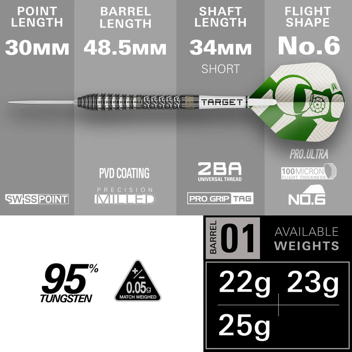 Target Darts Charlie Manby G1 SP 95% Tungsten Steel Tip Darts-5-22 GRAM-Premier Darts