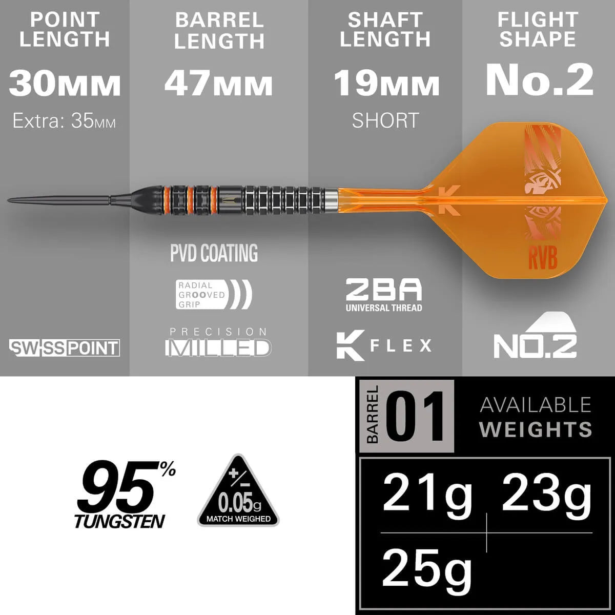 Target Darts Raymond Van Barneveld 95K 95% Tungsten Steel Tip Darts-5-21 GRAM-Premier Darts