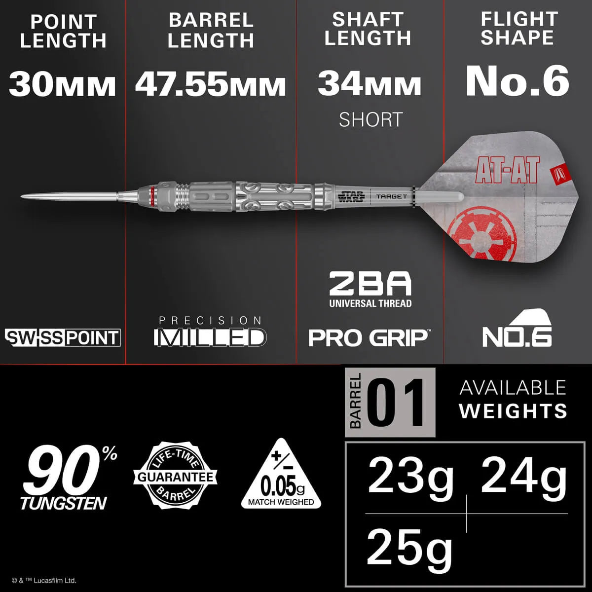 Star Wars | Target AT-AT SP 90% Tungsten Steel Tip Darts-4-23 GRAM-Premier Darts