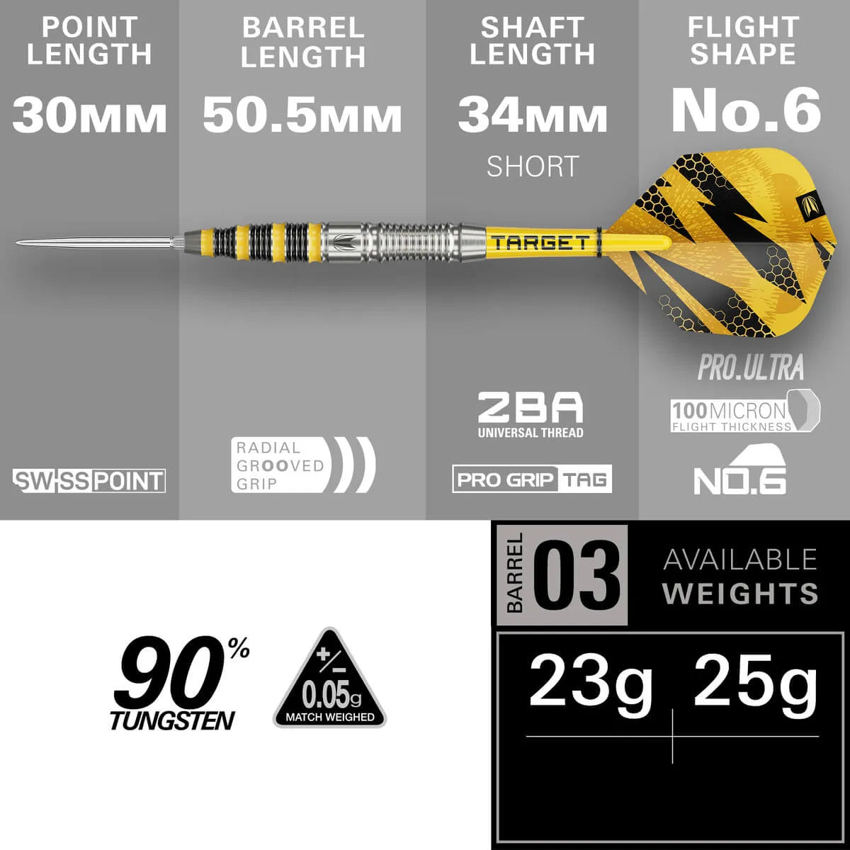 Target Darts Buzz 03 SP 90% Tungsten Steel Tip Darts-4-23 GRAM-Premier Darts