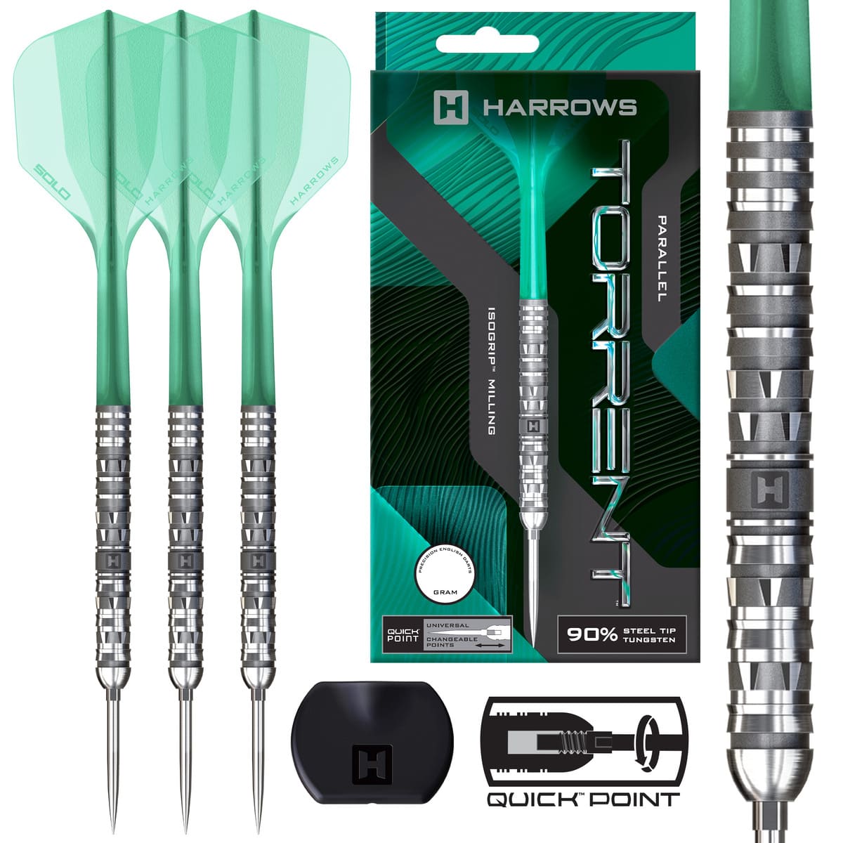 Harrows Torrent Parralel QP 90% Tungsten Steel Tip Darts-1-23 GRAM-Premier Darts
