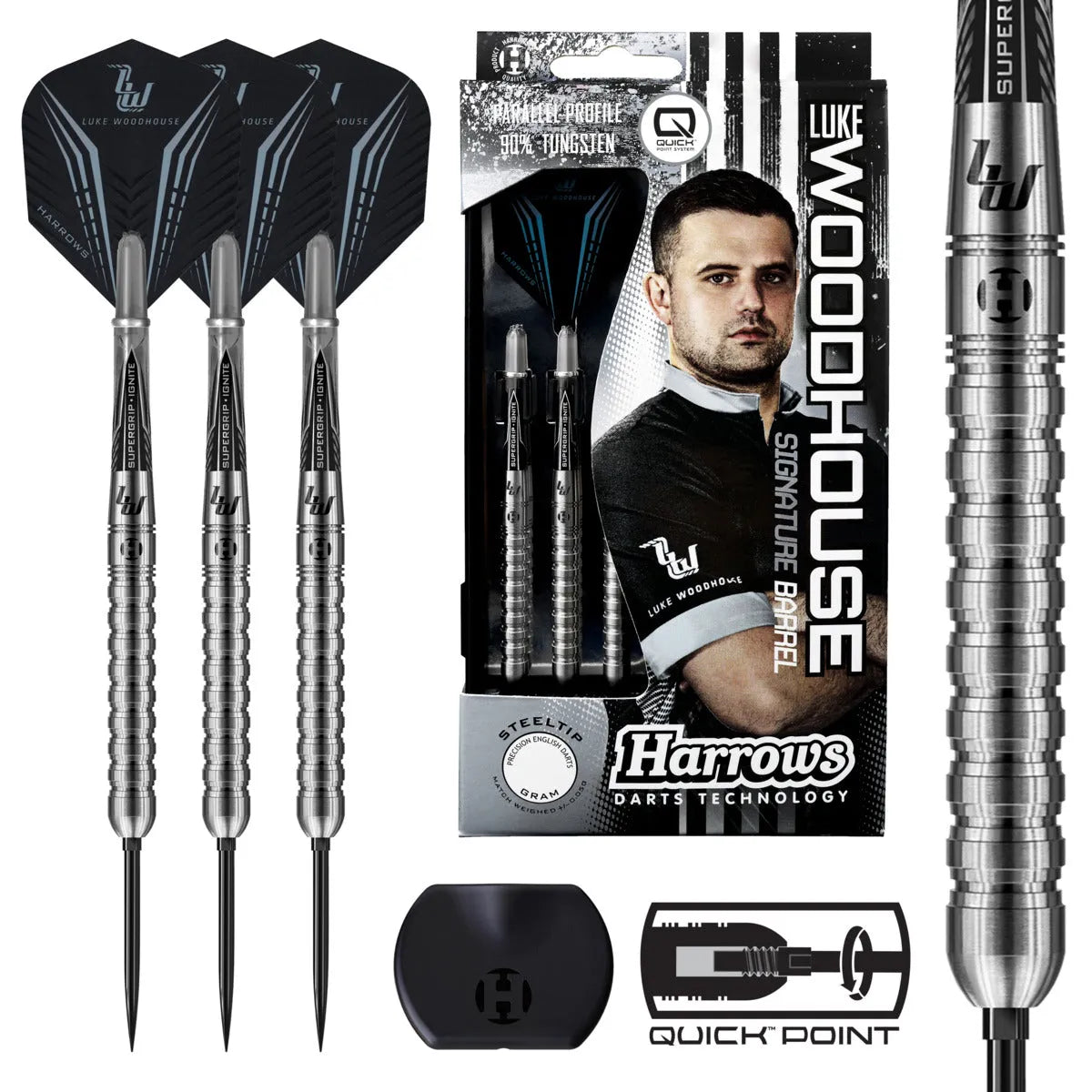 Harrows Luke Woodhouse QP 90% Tungsten Steel Tip Darts-1-21 GRAM-Premier Darts