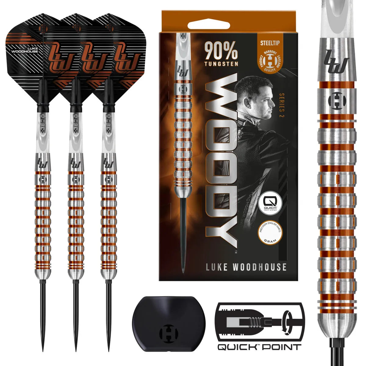 Harrows Luke Woodhouse Series 2 QP 90% Tungsten Steel Tip Darts-1-21 GRAM-Premier Darts