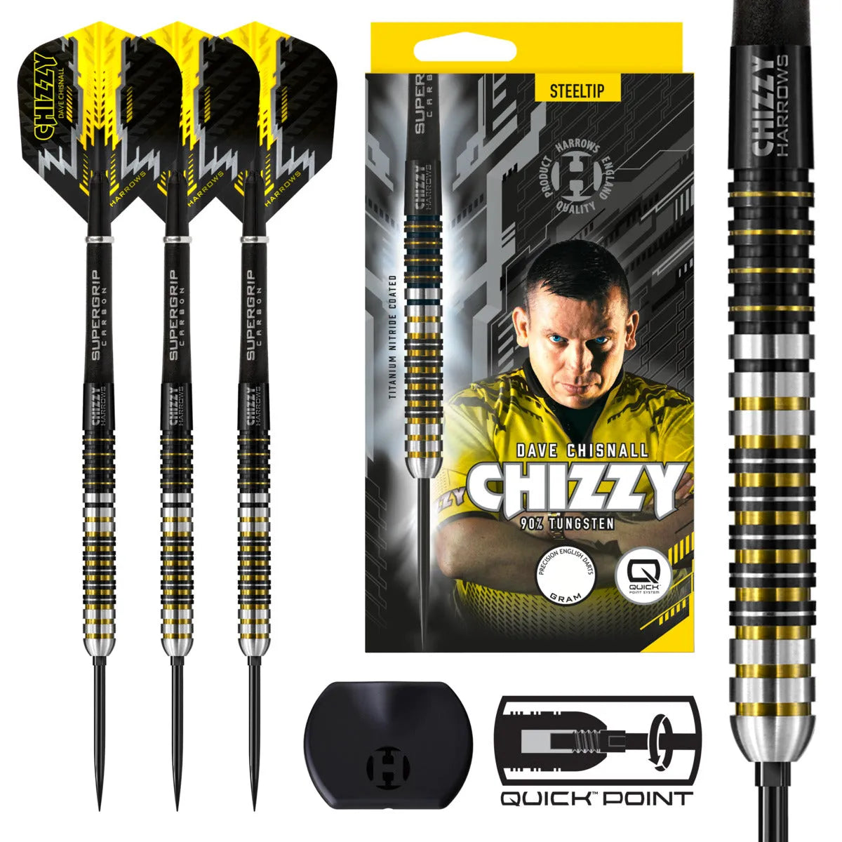 Harrows Dave Chisnall Chizzy QP 90% Tungsten Steel Tip Darts-1-21 GRAM-Premier Darts