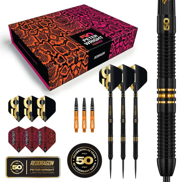 Peter Wright Limited Edition  Dart set with packaging featuring Peter Wright branding on a white background