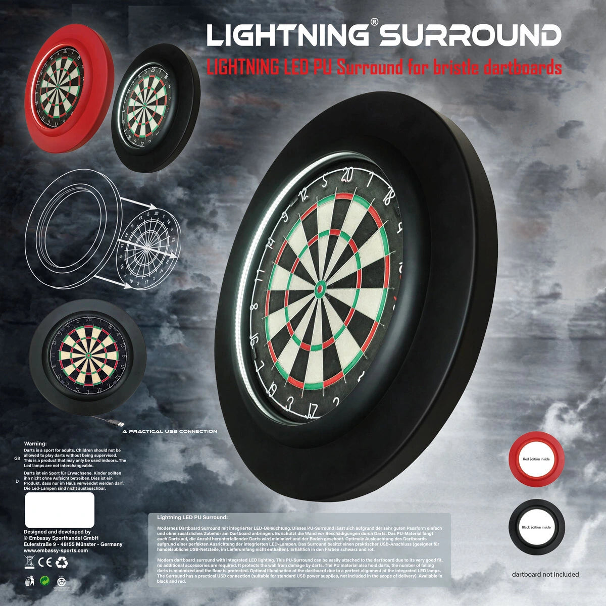 Bull's DE Lightning LED PU Surround-2-Black-Premier Darts