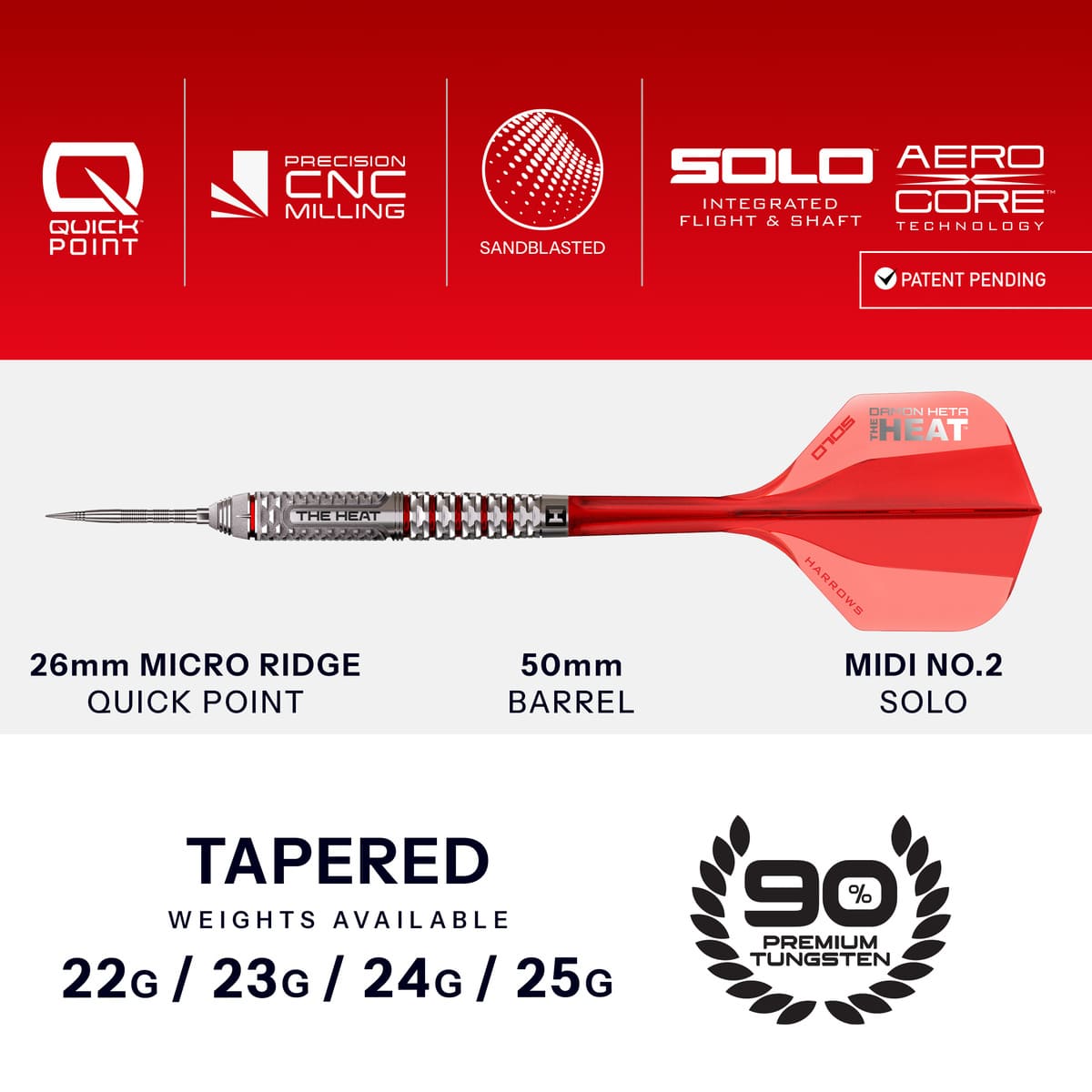 Harrows Damon Heta Geo QP 90% Tungsten Steel Tip Darts-4-22 GRAM-Premier Darts