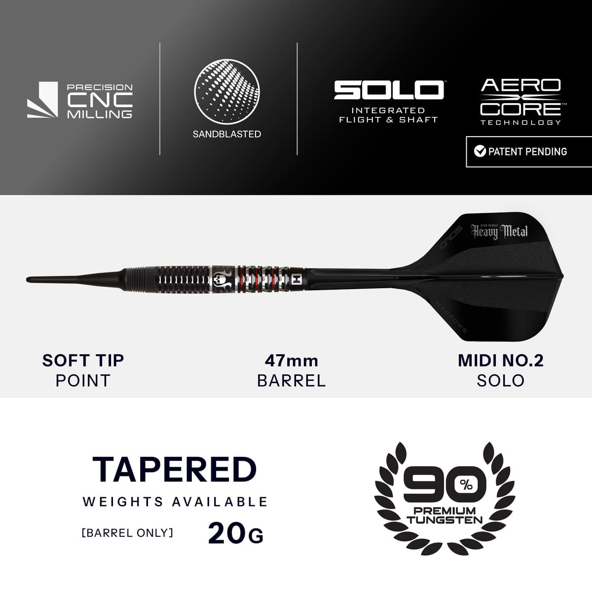 Harrows Ryan Searle Geo 90% Tungsten Soft Tip Darts-3-20 GRAM-Premier Darts