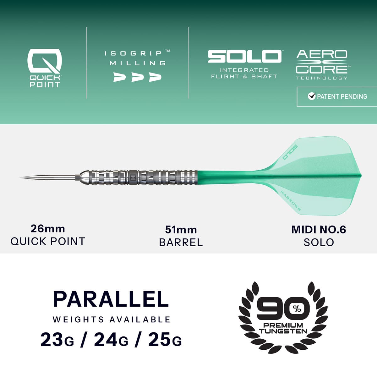 Harrows Torrent Parralel QP 90% Tungsten Steel Tip Darts-4-23 GRAM-Premier Darts