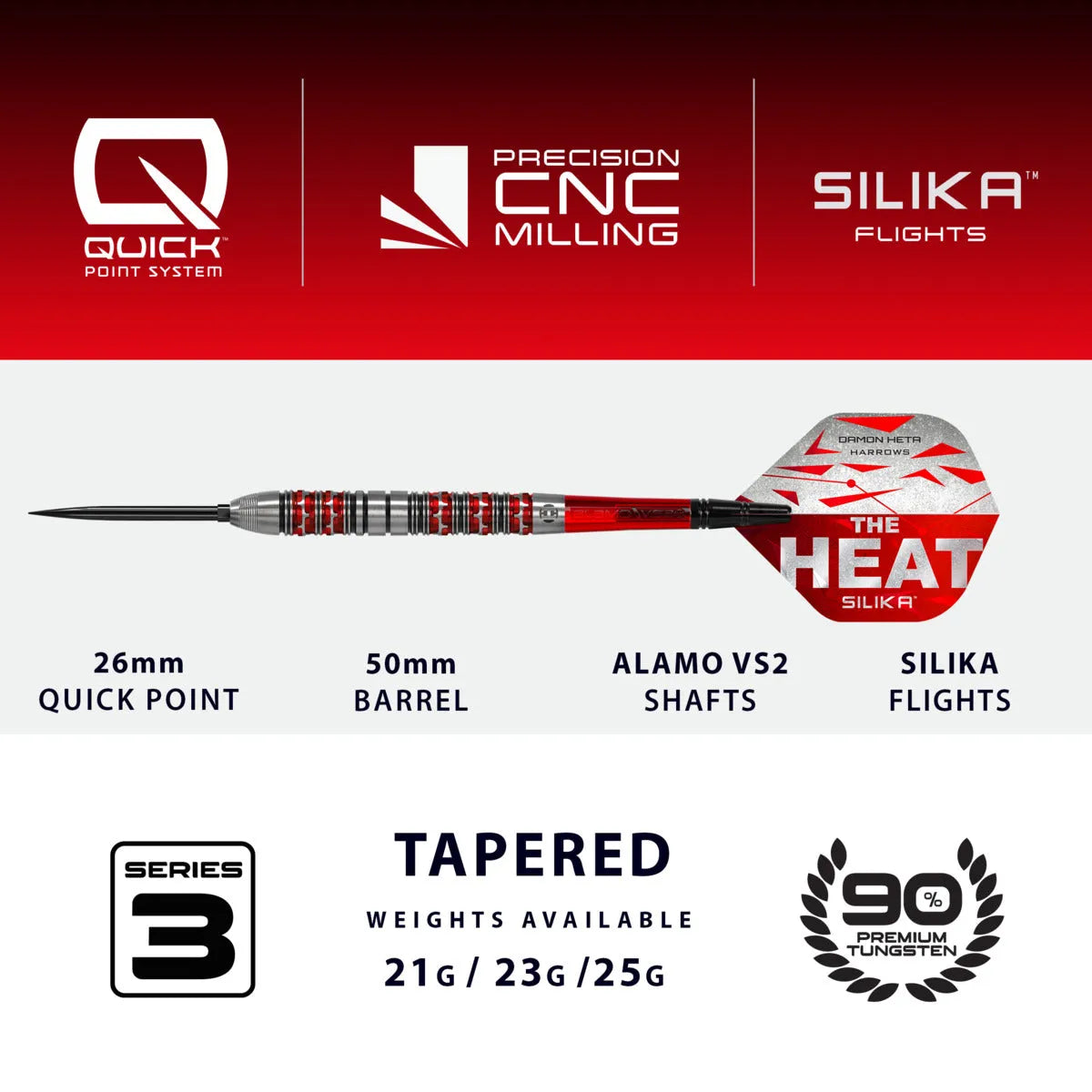 Harrows Damon Heta Series 3 QP 90% Tungsten Steel Tip Darts-4-21 GRAM-Premier Darts