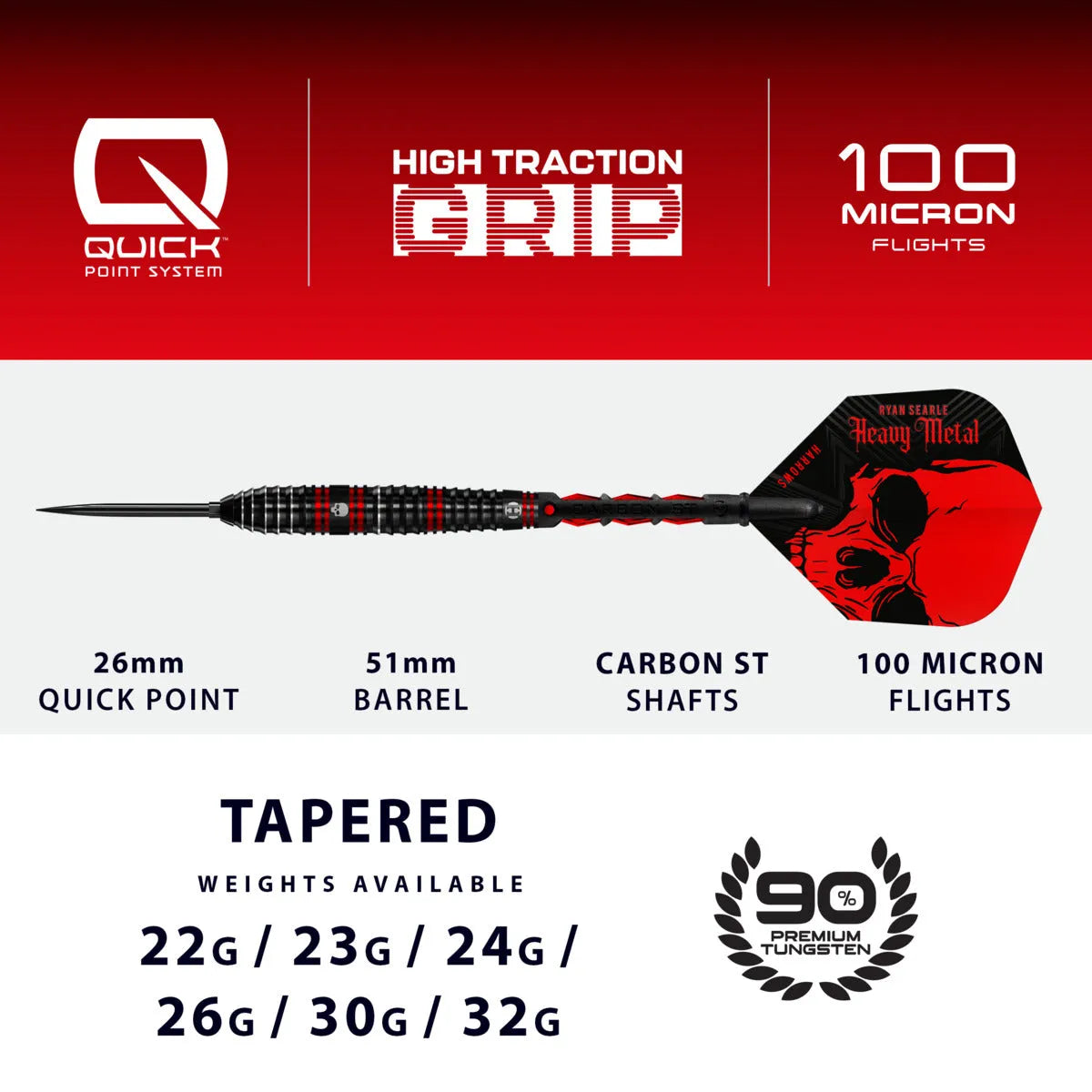 Harrows Ryan Searle QP 90% Tungsten Steel Tip Darts-4-22 GRAM-Premier Darts