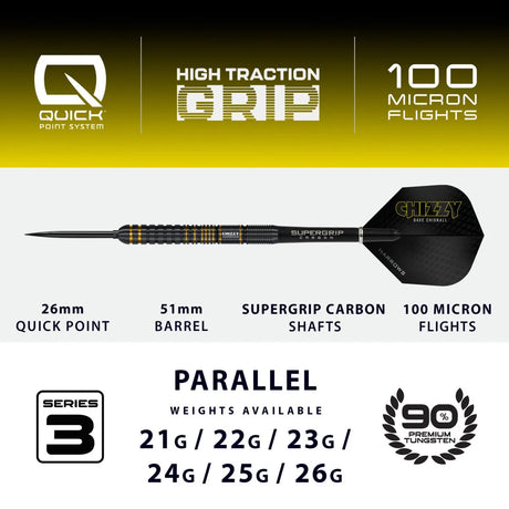 Harrows Chizzy Series 3 QP 90% Tungsten Steel Tip Darts-4-21 GRAM-Premier Darts