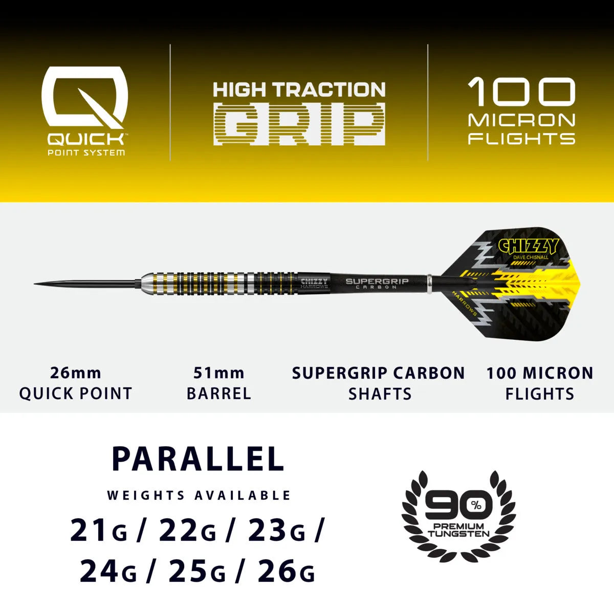 Harrows Dave Chisnall Chizzy QP 90% Tungsten Steel Tip Darts-4-21 GRAM-Premier Darts
