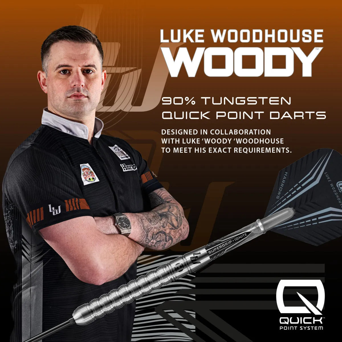 Harrows Luke Woodhouse QP 90% Tungsten Steel Tip Darts-4-21 GRAM-Premier Darts