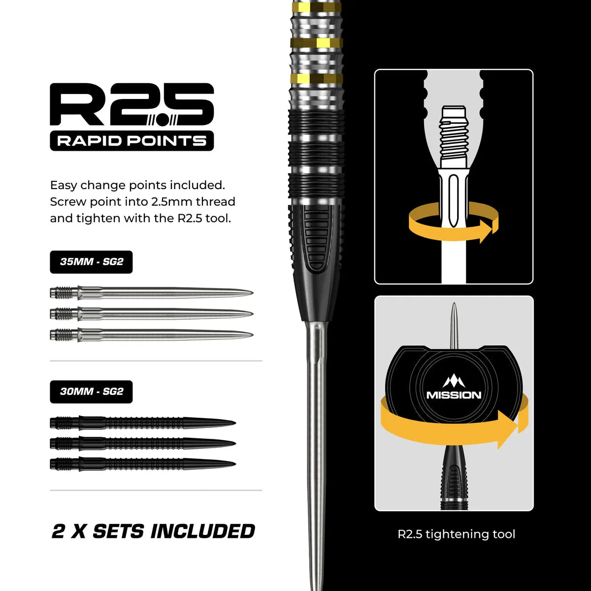 Mission Astro R2.5 95% Tungsten Steel Tip Darts-8-22 GRAM-Premier Darts