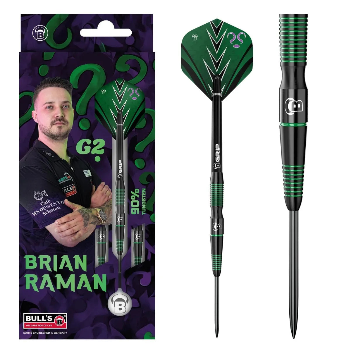 Bull's DE Brian Raman G2 90% Tungsten Steel Tip Darts-1-22 GRAM-Premier Darts