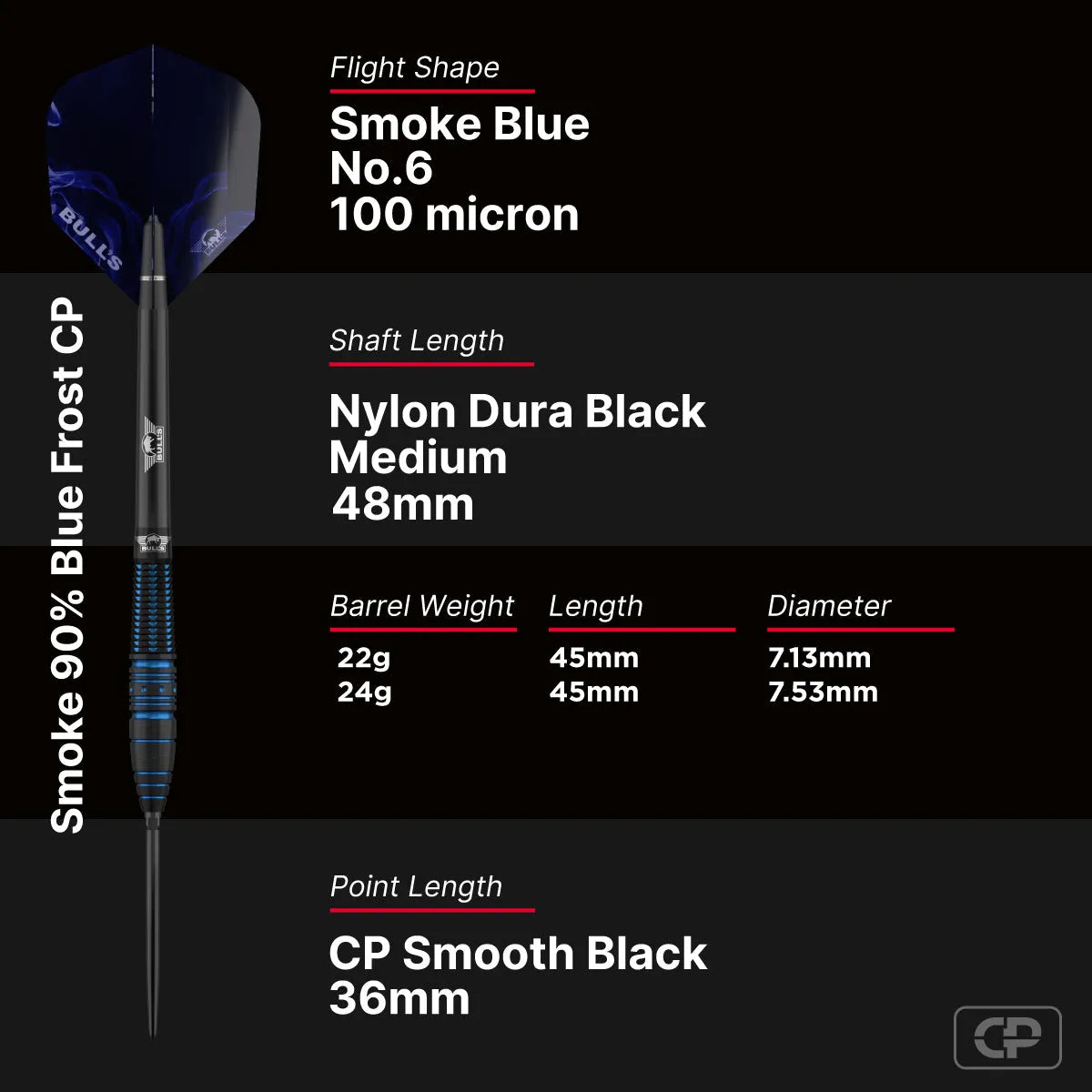 Bull's NL Blue Frost CP 90% Tungsten Steel Tip Darts-6-22 GRAM-Premier Darts