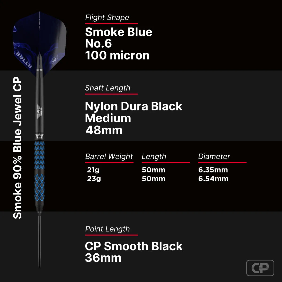 Bull's NL Blue Jewel CP 90% Tungsten Steel Tip Darts-6-21 GRAM-Premier Darts