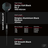 Bull's NL Volt Black CP 80% Tungsten Steel Tip Darts-6-21 GRAM-Premier Darts