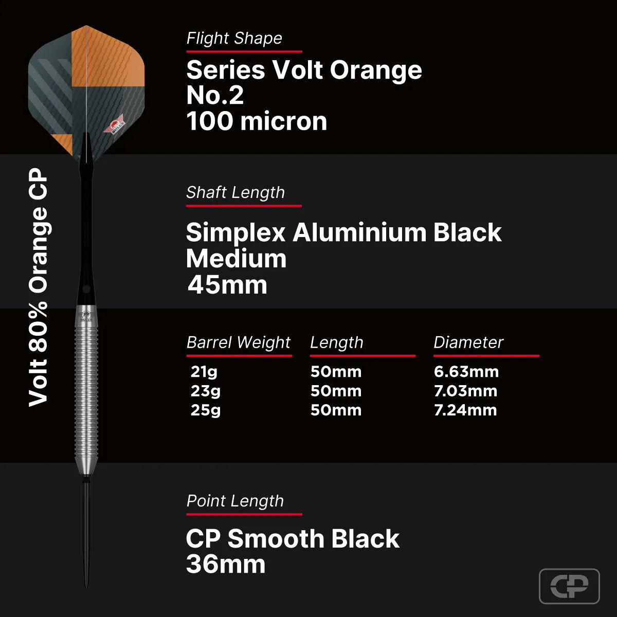 Bull's NL Volt Orange CP 80% Tungsten Steel Tip Darts-6-21 GRAM-Premier Darts