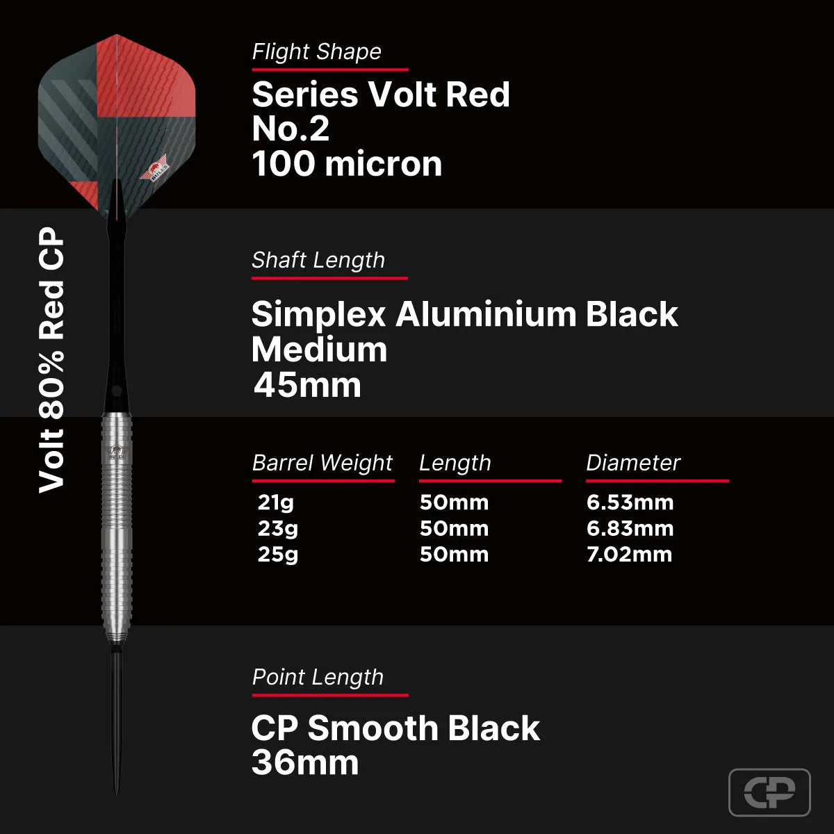 Bull's NL Volt Red CP 80% Tungsten Steel Tip Darts-6-21 GRAM-Premier Darts