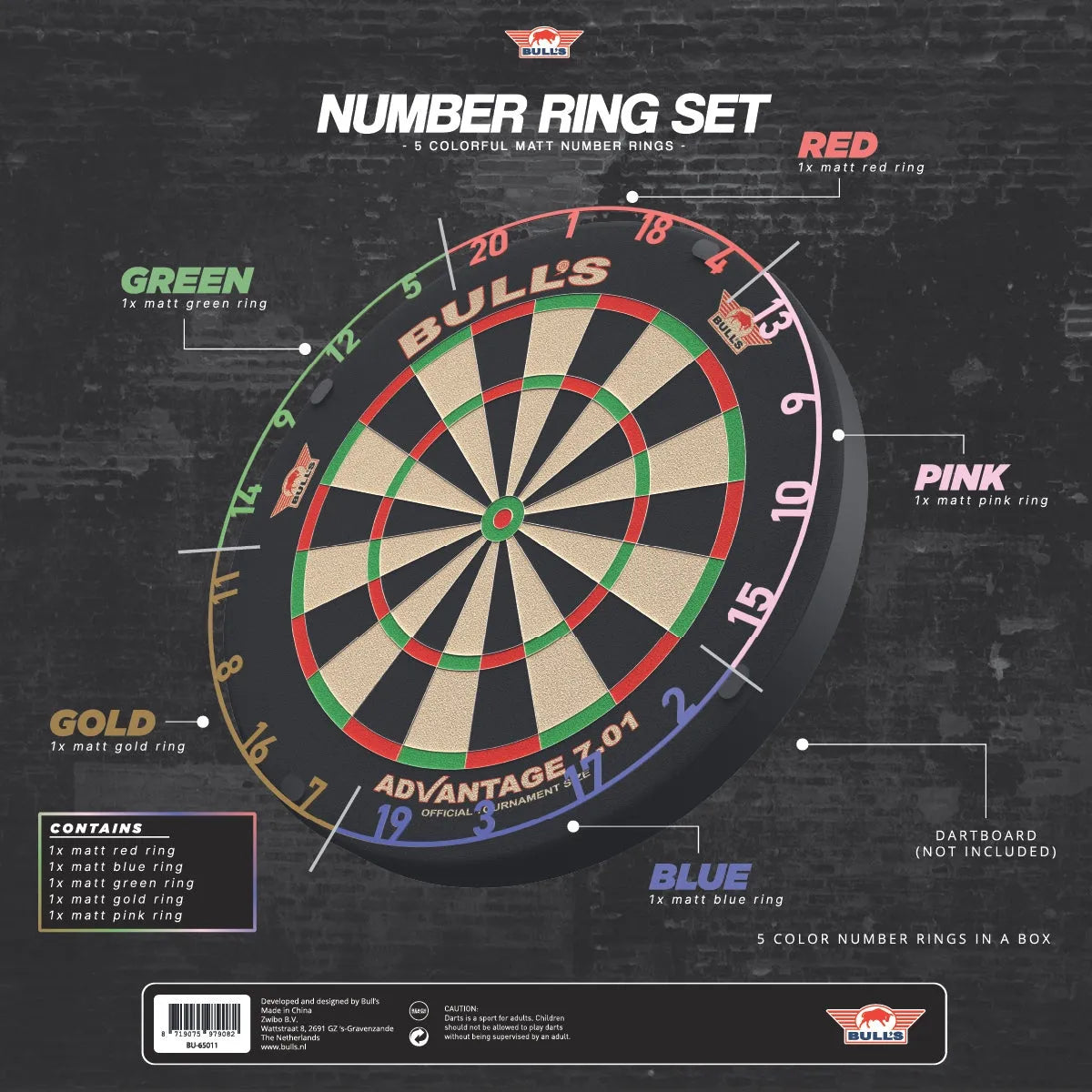 Bull's NL Colourful Matt Number Ring Set (Set of 5)