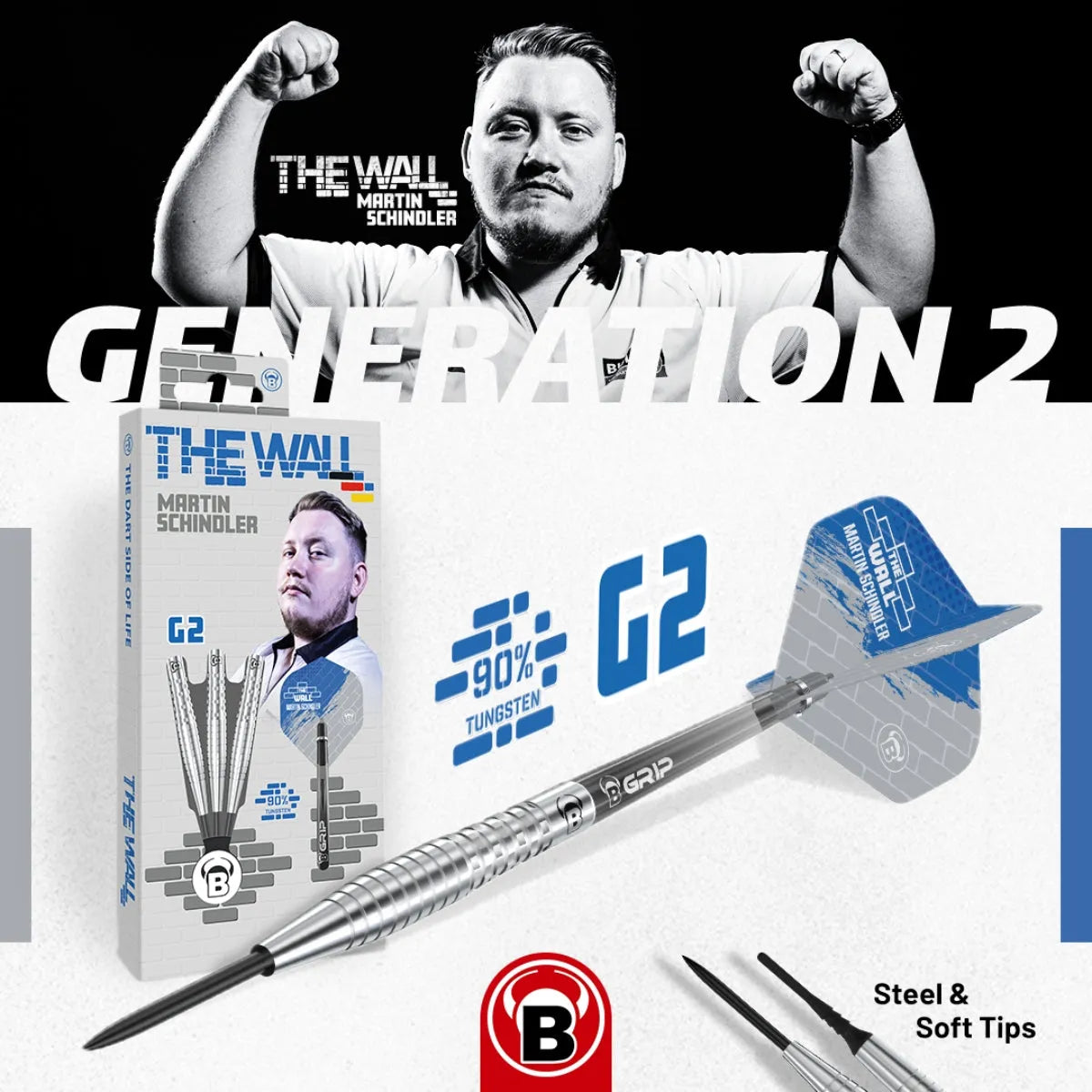 Bull's DE Martin Schindler G2 90% Tungsten Steel Tip Darts