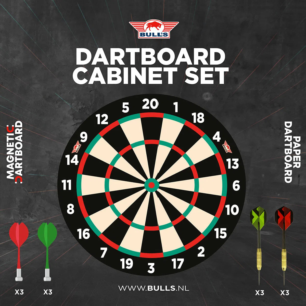 Bull's NL Magentic Paper Dartboard Cabinet Set