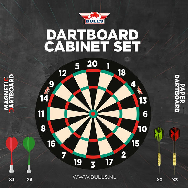 Bull's NL Magentic Paper Dartboard Cabinet Set-1-Premier Darts