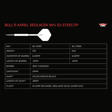 Bull's NL Karel Sedlacek E2 90% Tungsten Steel Tip Darts