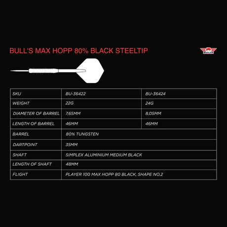 Bull's NL Max Hopp Black 80% Tungsten Steel Tip Darts
