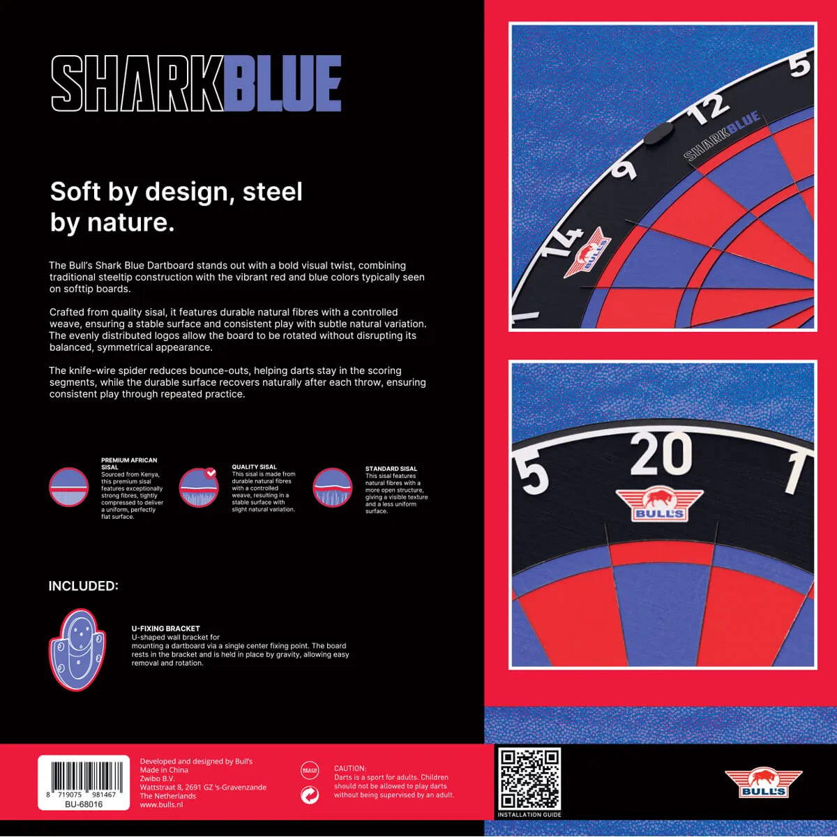 Bull's NL Shark Pro Blue Dartboard-5-Premier Darts
