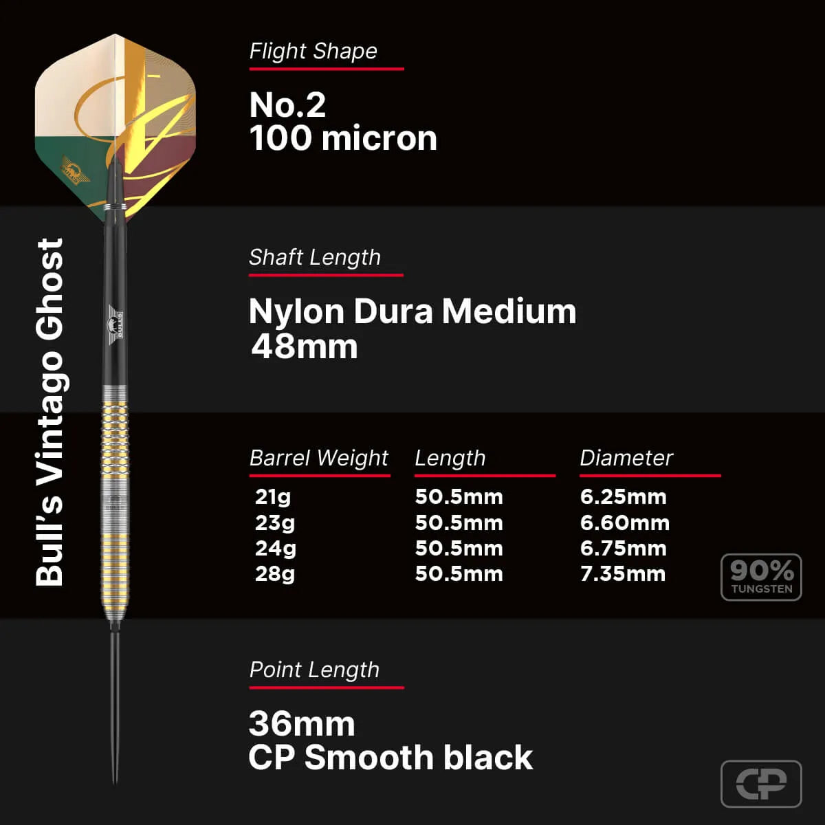 Bull's NL Vintago Ghost CP 90% Tungsten Steel Tip Darts-5-21 GRAM-Premier Darts