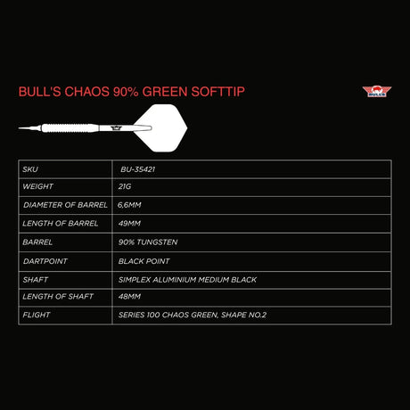 Bull's NL Chaos Green 90% Tungsten Soft Tip Darts