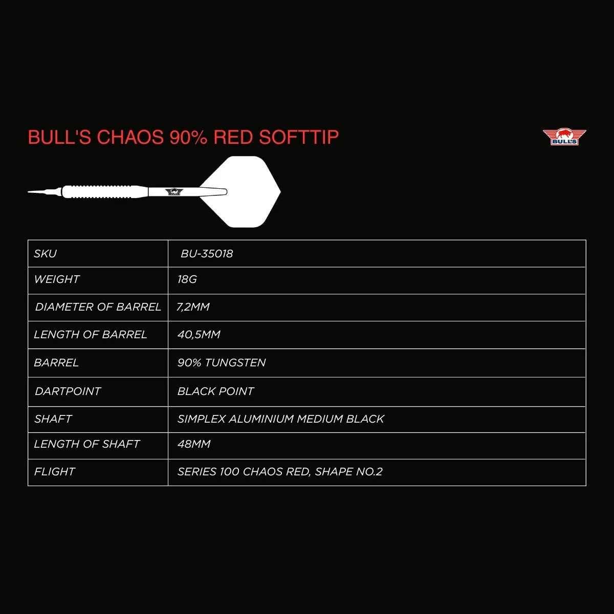 Bull's NL Chaos Red 90% Tungsten Soft Tip Darts