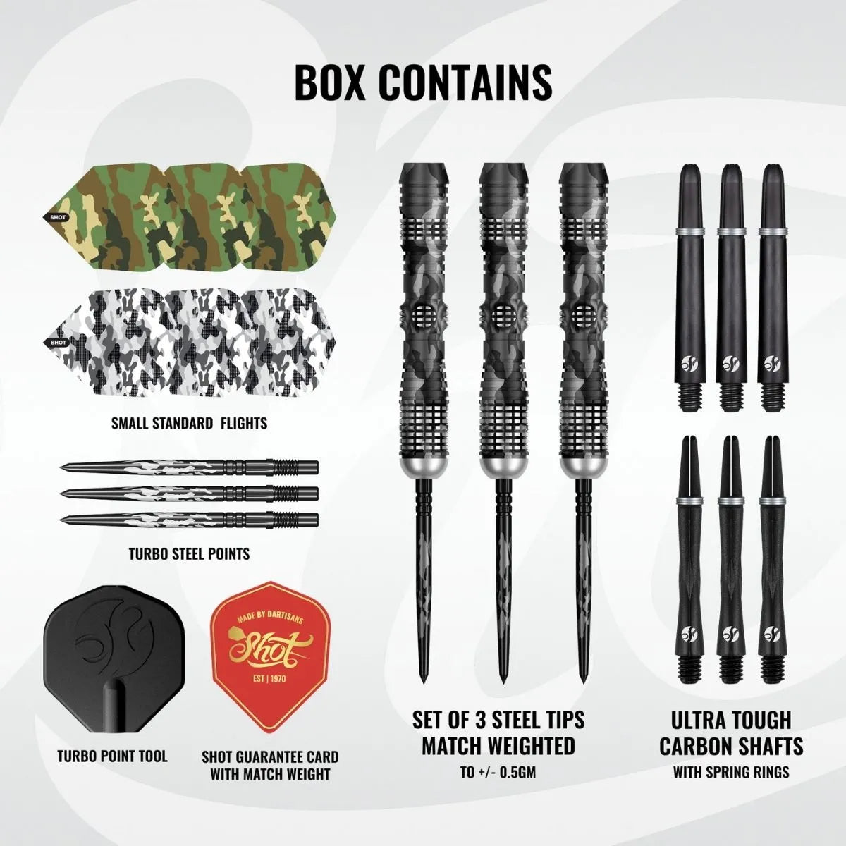 Shot Camo Longshot TP 95% Tungsten Steel Tip Darts-4-23 GRAM-Premier Darts