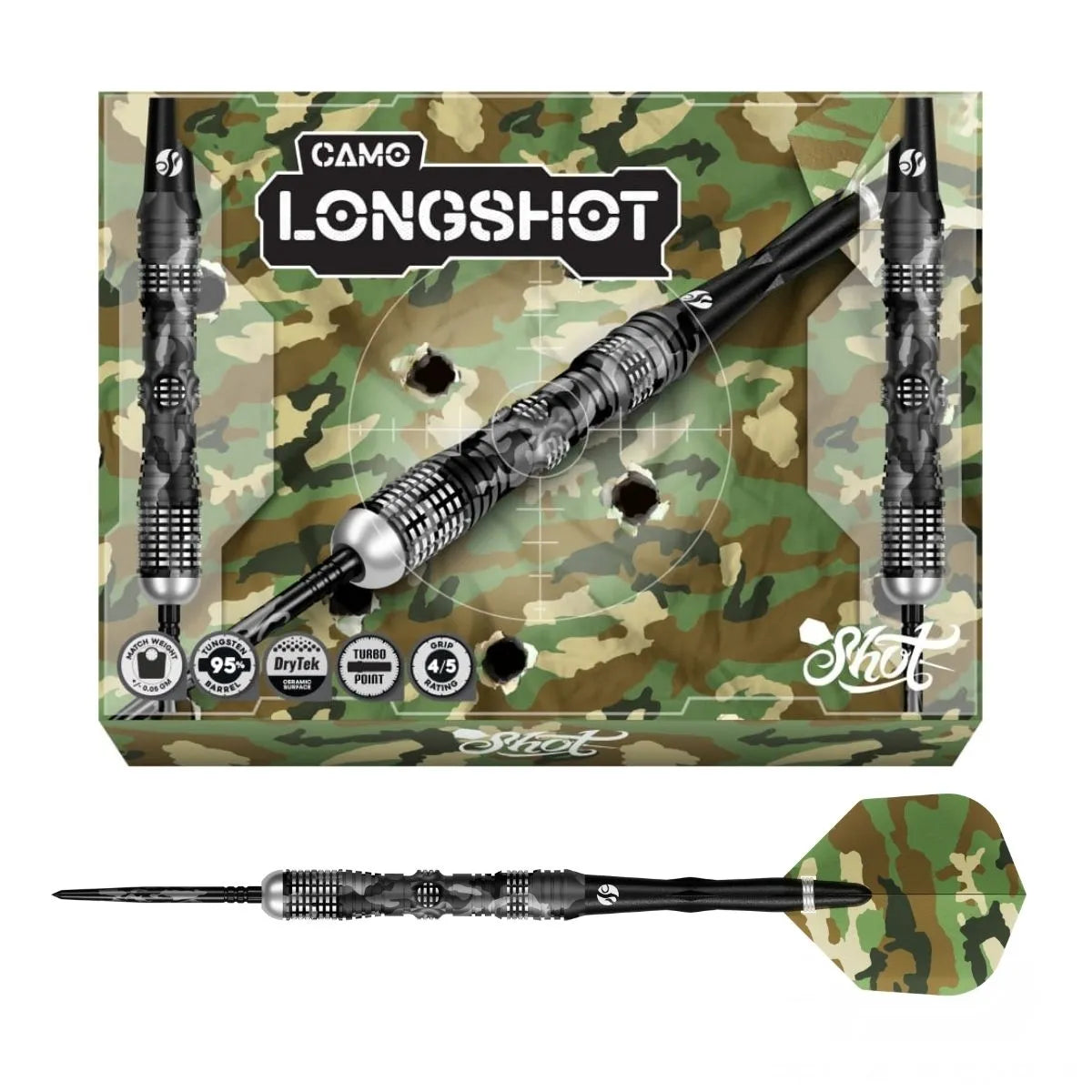 Shot Camo Longshot TP 95% Tungsten Steel Tip Darts-1-23 GRAM-Premier Darts