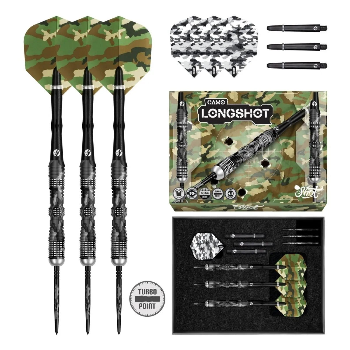 Shot Camo Longshot TP 95% Tungsten Steel Tip Darts-3-23 GRAM-Premier Darts